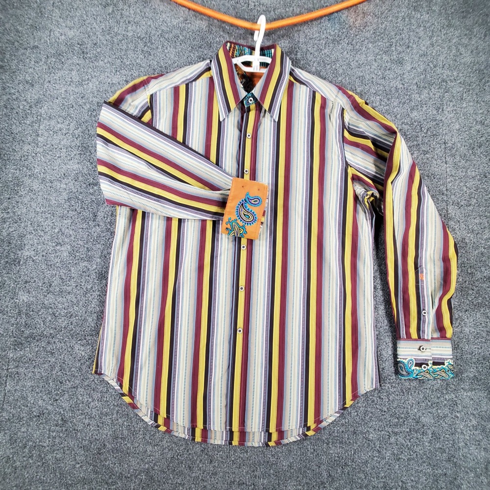 Robert Graham Shirt Mens M Knowledge Wisdom Truth Multicolor Stripe Button Down